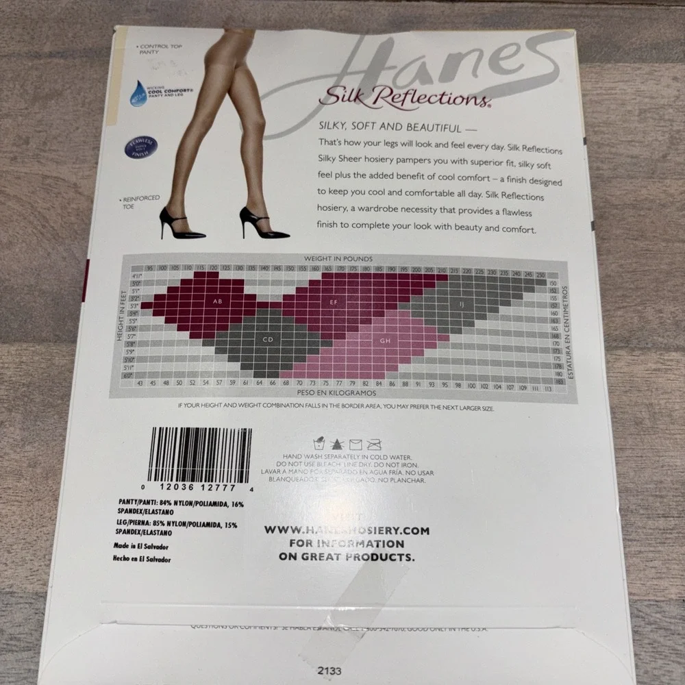Hanes Silk Reflections Silky Sheer Control Top Reinforced Toe Sz EF Classic Navy